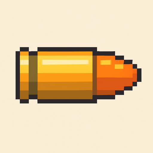 pixel art bullet.
In-Game asset.  2d.  High contrast.  No shadows