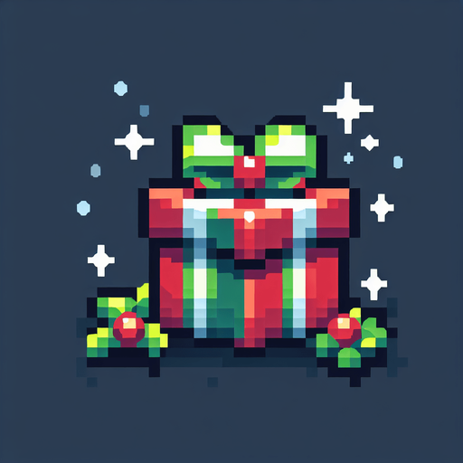 pixel art of a christmas present. Single Game Texture. In-Game asset. 2d. Blank background. High contrast. No shadows.