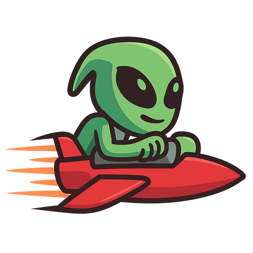 a fast alien with space ship. No background. Transparent background. Blank background. No shadows. 2d. In-Game asset. flat