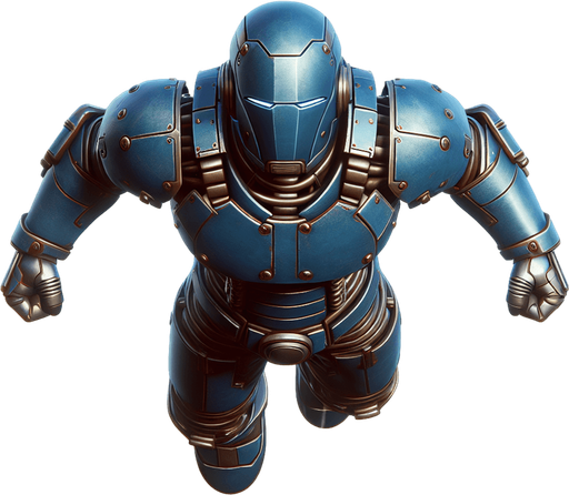 a blue iron man style armor flying horizontally.
Retro gaming style