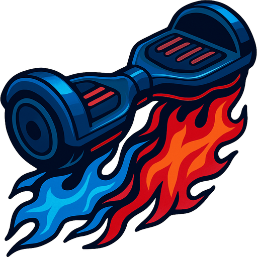 a hover board with colorful blue and red flames underneath.
In-Game asset.  2d.  High contrast.  No shadows