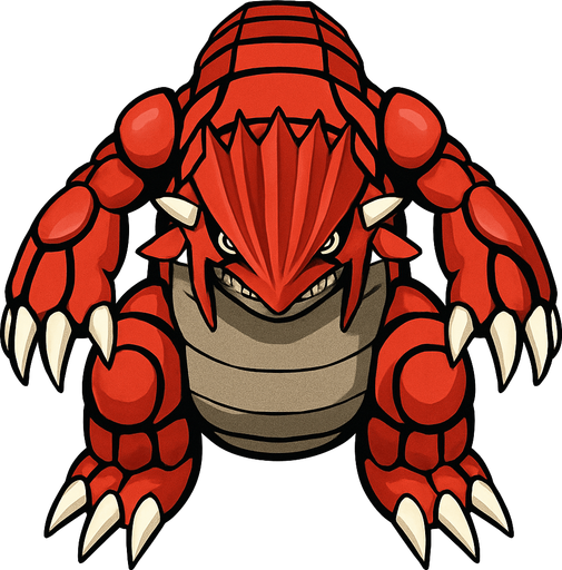 Groudon, visto desde arriba, detalles altos.
In-Game asset.  2d.  High contrast.  No shadows