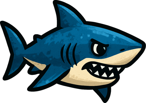 Shark.
Single Game Texture.  In-Game asset.  2d.  Blank background.  High contrast.  No shadows