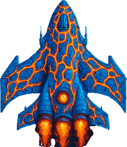 crazy blue lava spaceship top view.