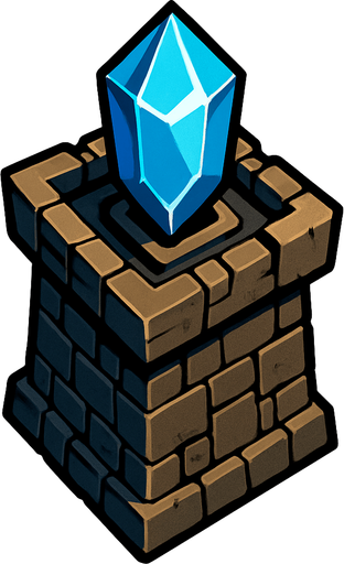 torre con cristal encima desde arriba.
In-Game asset.  2d.  High contrast.  No shadows