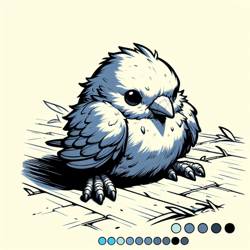 A sad little bluebird sitting down..
Single Game Texture. In-Game asset. 2d. Blank background. High contrast. No shadows.