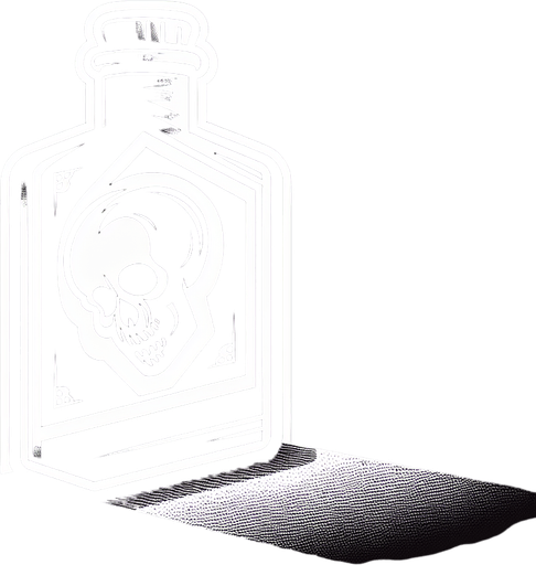A bottle of poison.
Single Game Texture. In-Game asset. 2d. Blank background. High contrast. No shadows.