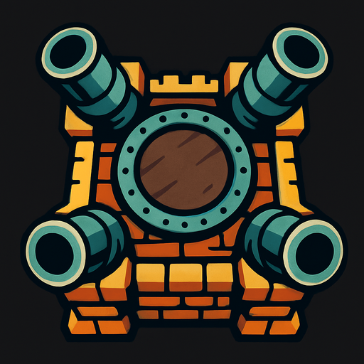 torre con cañones desde arriba.
In-Game asset.  2d.  High contrast.  No shadows