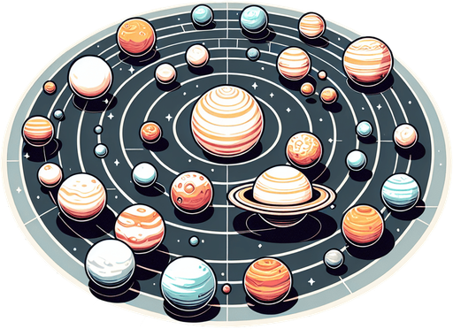 Solar system.
Single Game Texture.  In-Game asset.  2d.  Blank background.  High contrast.  No shadows