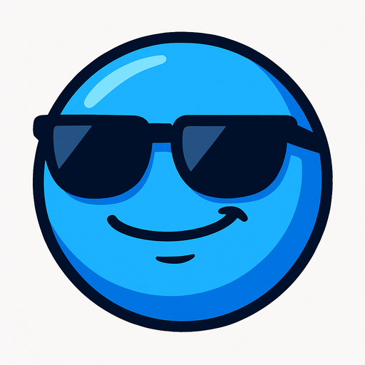 A cool blue round ball.
In-Game asset.  High contrast.  No shadows He has sunglasses and a cool smile