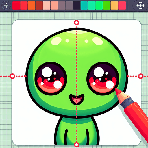 Green alien cartoon. Red eyes. Cute, smiling. Blank background. High contrast. No shadows.