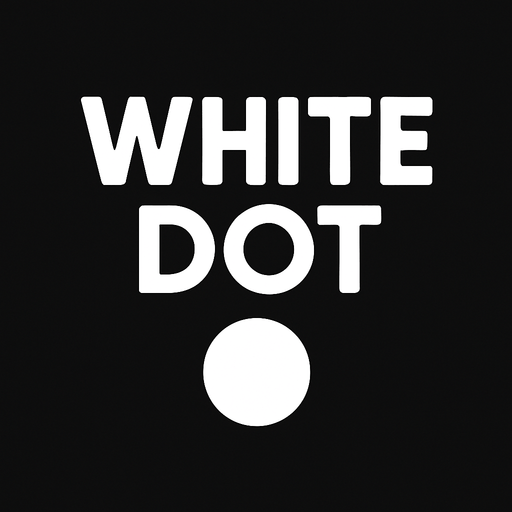 Game title reading White Dot. Minimalistic. White font..
In-Game asset.  2d.  High contrast.  No shadows