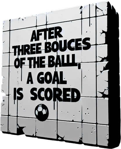 Граффити с текстом "after three bounces of the ball, a goal is scored".
Single Game Texture. In-Game asset. 2d. Blank background. High contrast. No shadows.