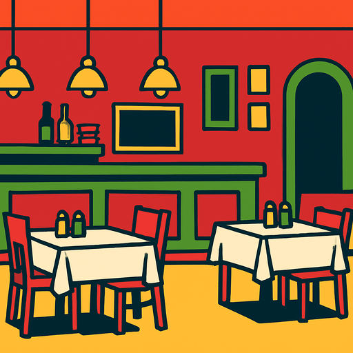 Fond d'écran restaurant.
In-Game asset.  2d.  High contrast.  No shadows