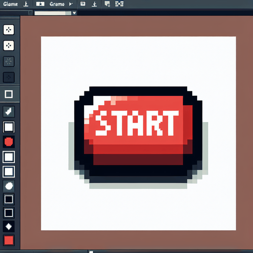 A start button. rectangular. text says "start". pixel art style. red and white..
Single Game Texture. In-Game asset. 2d. Blank background. High contrast. No shadows.