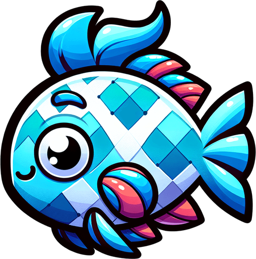 Floppy Fish the fish.
Single Game Texture.  In-Game asset.  2d.  Blank background.  High contrast.  No shadows. Floppy Fish