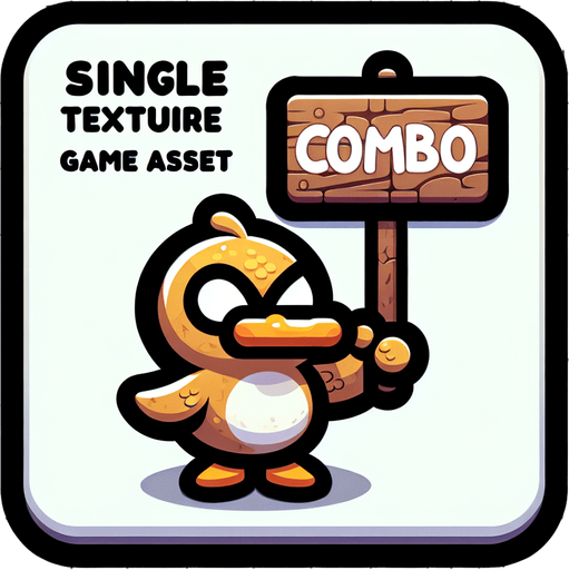 duck holding a sign written "combo".
Single Game Texture. In-Game asset. 2d. Blank background. High contrast. No shadows. duck holding a sign written "combo". Cartoon.