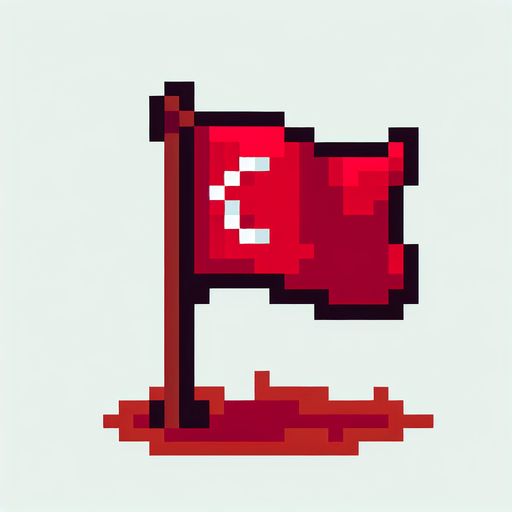 Piksel sanatı kırmızı bayrak.
Single Game Texture.  In-Game asset.  2d.  Blank background.  High contrast.  No shadows