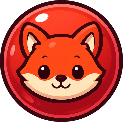 A glossy red bubble with a cute fox face inside, cartoon style, 2D mobile game asset, white background.
In-Game asset.  2d.  High contrast.  No shadows
