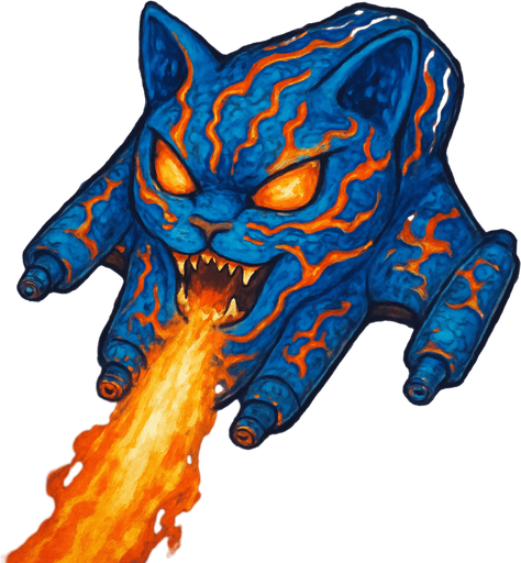 crazy blue lava cat spaceship top view.