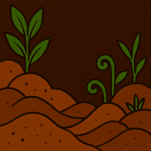 Crea la parte inversa de una carta que representa el elemento tierra, no debe tener texto ni espacio vacío, deben ser montículos de tierra y algunas hierbas verdes repartidas