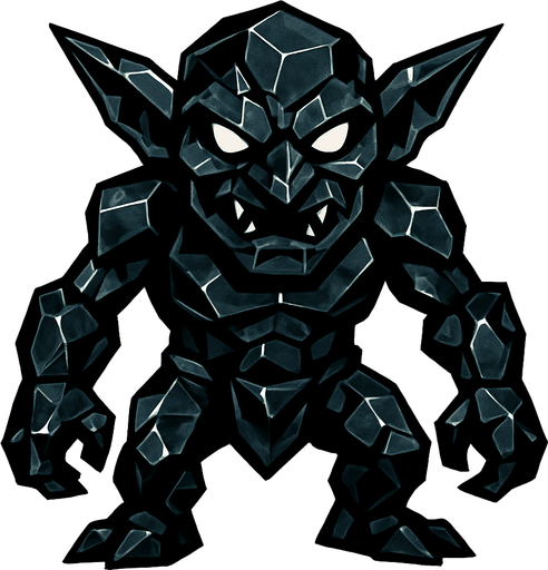 obsidyen dev goblin.
In-Game asset.  2d.  High contrast.  No shadows