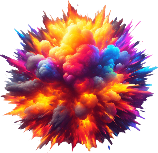 A realistic looking explosion, viewed from above. Bright coloured fire
Single Game Texture. In-Game asset. 2d. Blank background. High contrast. No shadows.