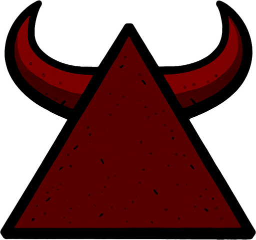 un triangolo rojo oscuro con cuernos.
In-Game asset.  2d.  High contrast.  No shadows