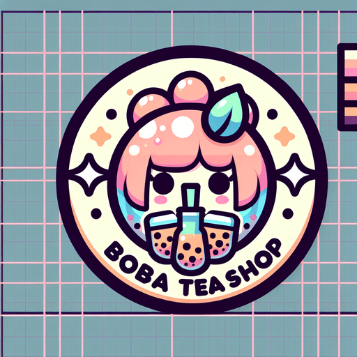 boba tea shop logo, kawaii anime, circular logo 
Single Game Texture. In-Game asset. 2d. Blank background. High contrast. No shadows.
