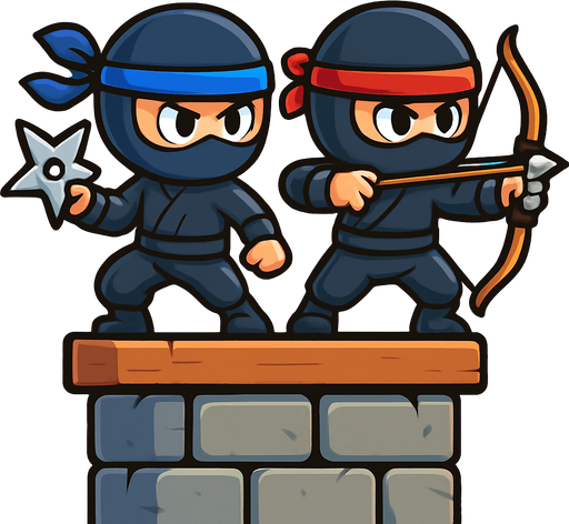 On tower have both ninjas assets one have star and one have bow. HD colors.
In-Game asset.  2d.  High contrast.  No shadows