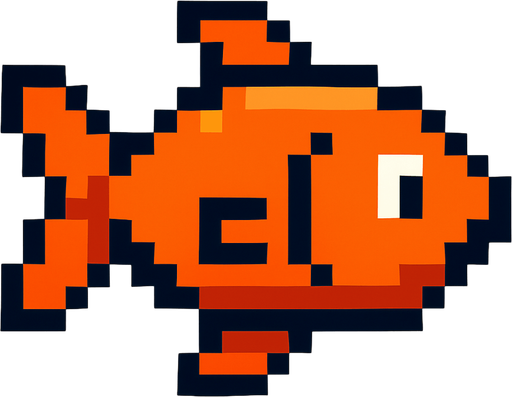 8 bit fish.
In-Game asset.  2d.  High contrast.  No shadows