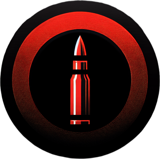 red  circle with black background and bullet on middle next to x2 symbol.
Single Game Texture. In-Game asset. 2d. Blank background. High contrast. No shadows.