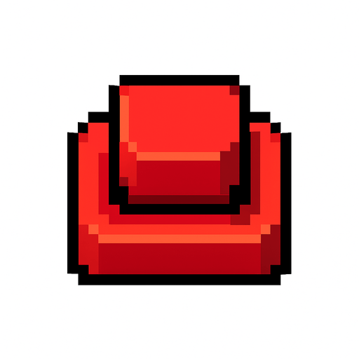 Kırmızı bir pixel art oyun tuşu.
In-Game asset.  2d.  High contrast.  No shadows