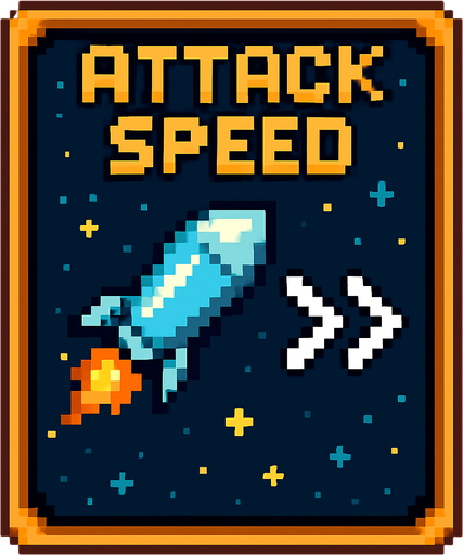 Карточка с изоброжение скорости атака пиксельная карточка улучшения пиксельная космическая.
In-Game asset.  2d.  High contrast.  No shadows