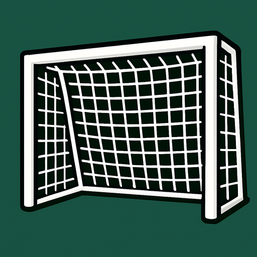 beyaz ağlardan olusan direkleri olan bir futbol kalesi.
In-Game asset.  2d.  High contrast.  No shadows