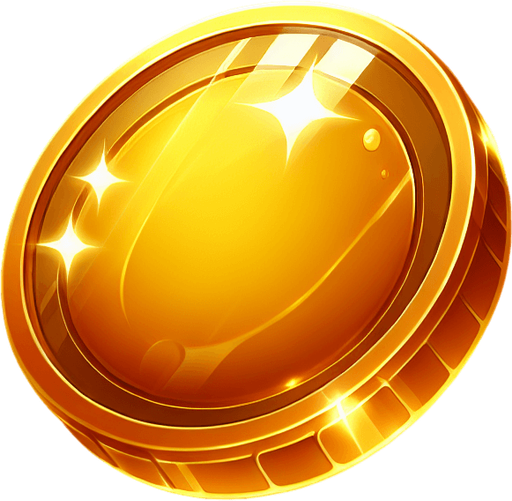 A  single circle gold coins.
Single Game Texture. In-Game asset. 2d. Blank background. High contrast. No shadows.