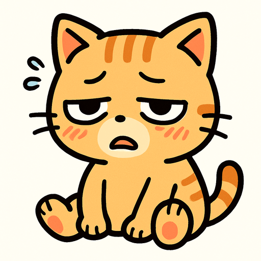 Cute tired cat manga cartoon style.
In-Game asset.  2d.  High contrast.  No shadows