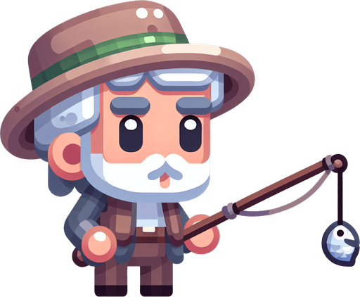 balıkçı animasyon şeklinde.
Single Game Texture.  In-Game asset.  2d.  Blank background.  High contrast.  No shadows