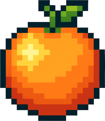 Make me a pixel 2d orange.
In-Game asset.  2d.  High contrast.  No shadows