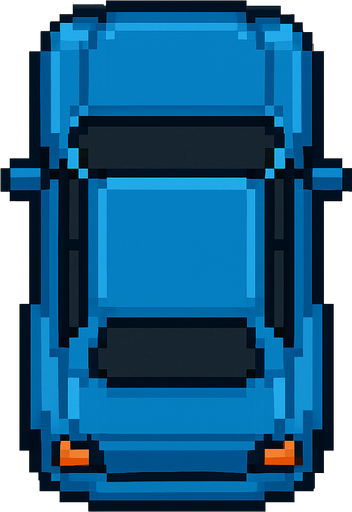 Draw 2d pixel car top view Blue.
In-Game asset.  2d.  High contrast.  No shadows