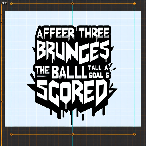 Граффити с текстом "after three bounces of the ball, a goal is scored".
Single Game Texture. In-Game asset. 2d. Blank background. High contrast. No shadows.
