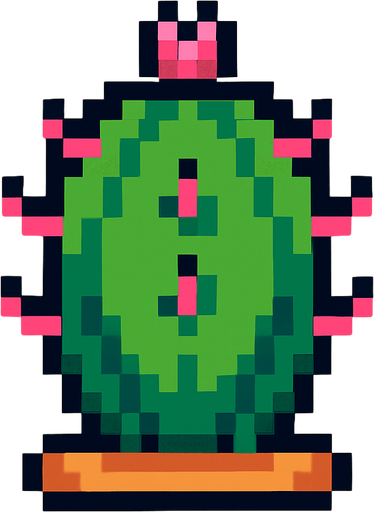 cactus with pink spines and a small pink flower on top 
8bit.
In-Game asset.  2d.  High contrast.  No shadows