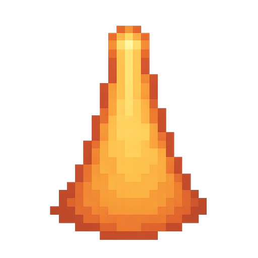 A cone of light, vertical from up to down, starting in the middle of the screen (anchor 0.5 0.5) and then expanding down as light. pixel retro style. calid colors. Single Game Texture. In-Game asset. 2d. Blank background. High contrast. No shadows.
In-Game asset.  2d.  High contrast.  No shadows