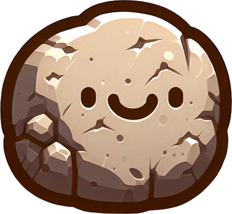 a rock with a smiley face on it.
Single Game Texture. In-Game asset. 2d. Blank background. High contrast. No shadows.