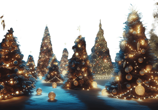 a feeric christmas landscape at night with decorated trees Background image