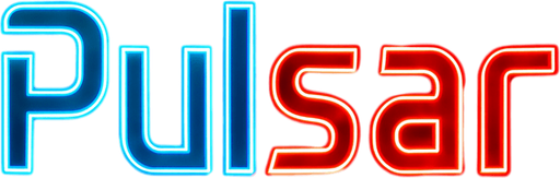 The word 'Pulsar' in a glowing neon SVG in futuristic font. The word is half blue on the left and half red on the right.

In-Game asset.  2d.  High contrast.  No shadows