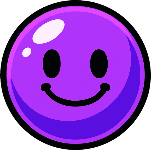 Purple bubble with smiley face.
In-Game asset.  2d.  High contrast.  No shadows