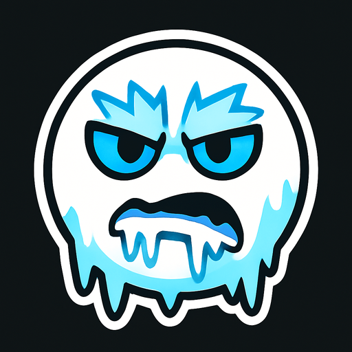 a white circle with blue eyes and an icy face.
In-Game asset.  2d.  High contrast.  No shadows