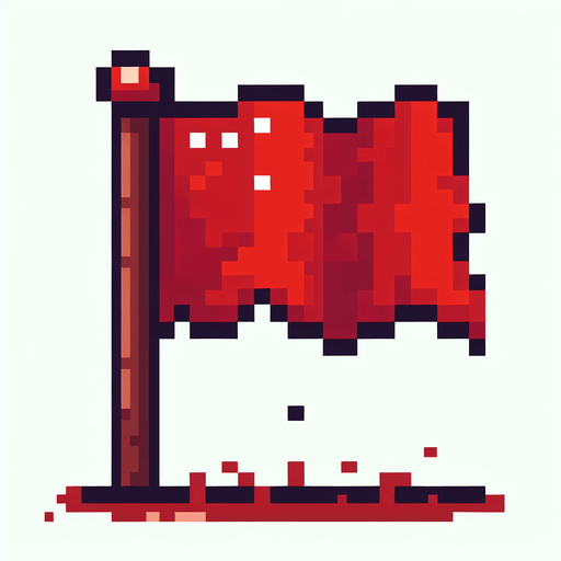 Piksel sanatı kırmızı bayrak.
Single Game Texture.  In-Game asset.  2d.  Blank background.  High contrast.  No shadows