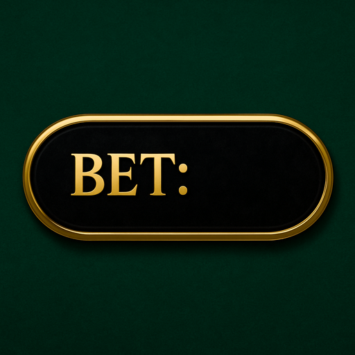 "Crea un asset visual para un panel de visualización del 'BET' actual del jugador en la mesa de Blackjack.

Objetivo: Un espacio claro y elegante para mostrar la cantidad apostada, integrado en la interfaz de la mesa de Blackjack, coherente con el lujo del casino.

Diseño:

Forma: Un panel rectangular horizontal o un óvalo alargado, con bordes suaves o un diseño elegante.

Material/Textura: Acabado metálico pulido (dorado, plateado) o un fondo de terciopelo oscuro (negro, rojo vino, azul noche).

Texto Fijo: La palabra 'BET:' debe estar claramente visible en el panel, en una tipografía limpia, legible y de estilo casino.

Espacio para el Valor: Debe haber un espacio claro y destacado junto a la palabra 'BET:' para que el valor numérico de la apuesta pueda ser insertado dinámicamente.

Color del Texto Fijo: Dorado brillante, blanco puro o un color que contraste bien con el fondo del panel.

Color del Valor: Un color que destaque y sea fácil de leer (podría ser el mismo que el texto fijo.
In-Game asset.  2d.  High contrast.  No shadows